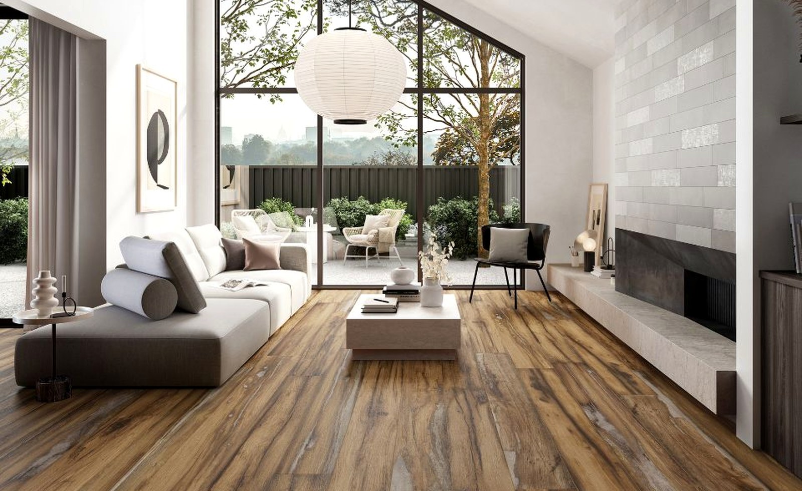 Light hallway with installed flooring