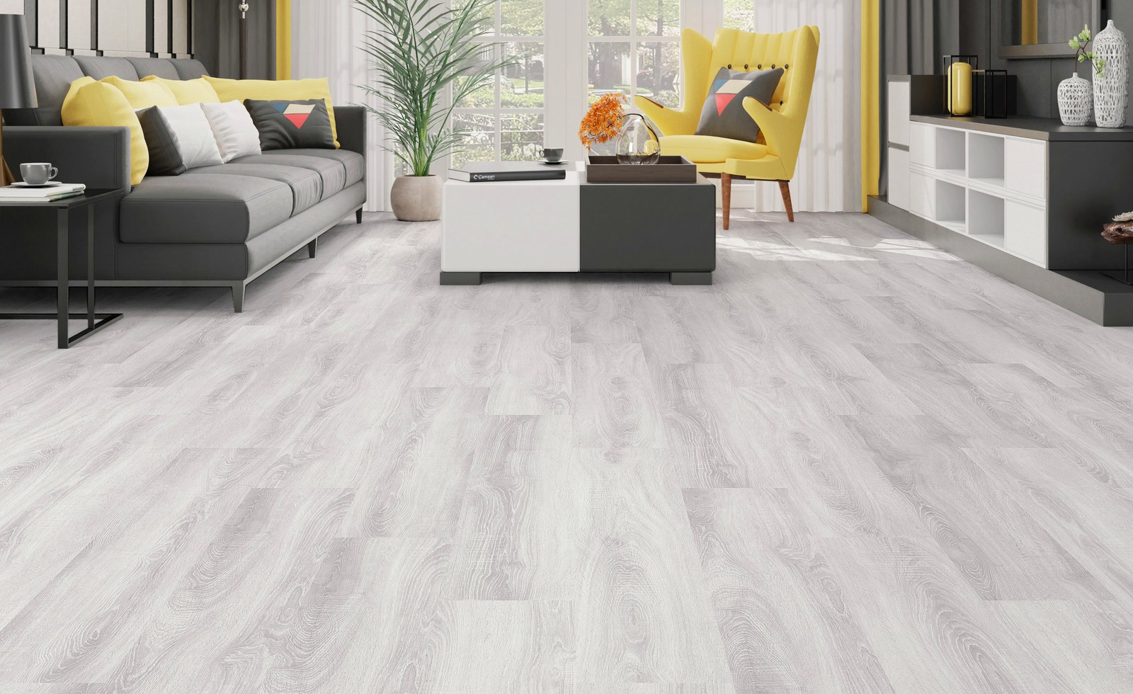 Bright modern room with installed flooring