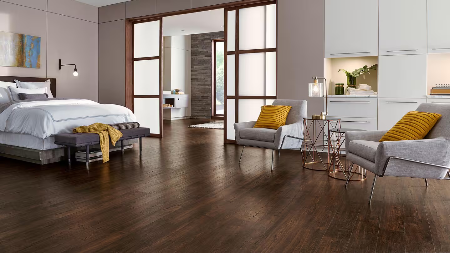 Engineered hardwood flooring in a living room